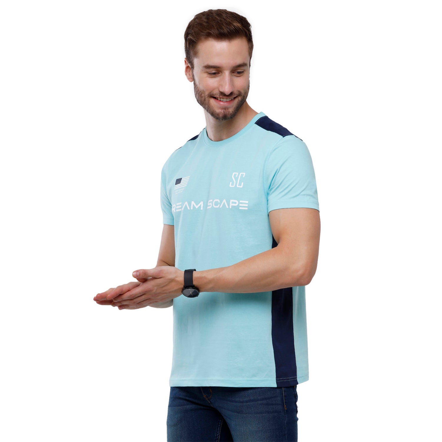 Swiss Club Mens Aqua Chest Print Slim Fit Half Sleeve Round Neck T-Shirt (CUB - 42 B SF C) T-shirt Swiss Club 