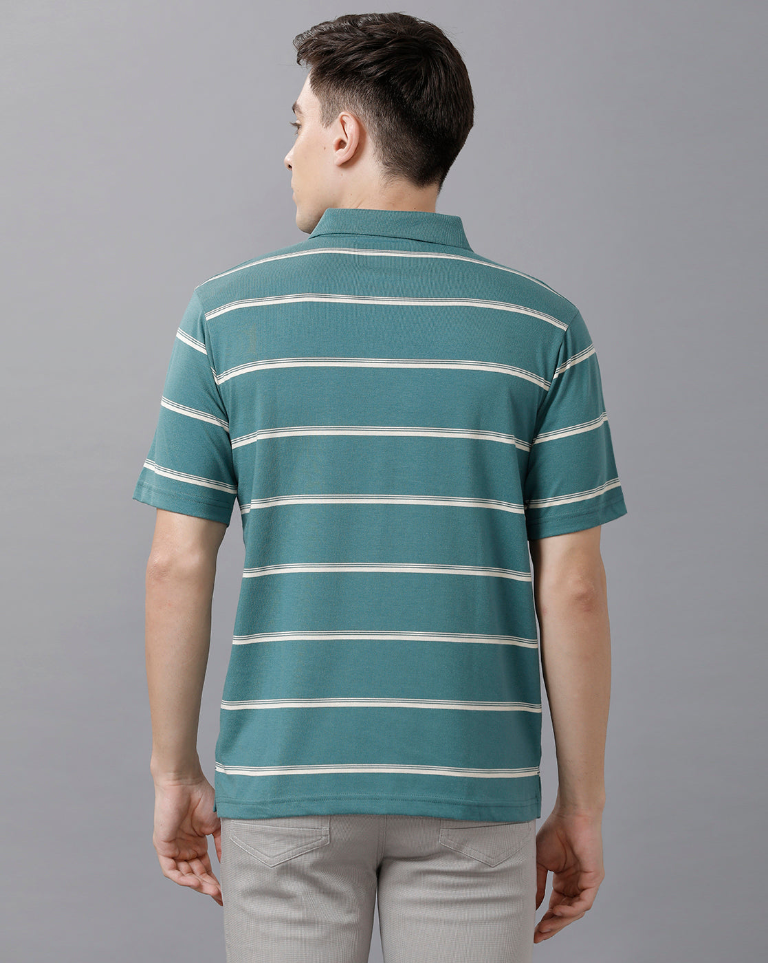 Classic Polo Mens Cotton Blend Striped Half Sleeve Authentic Fit Polo Neck Turquoise Color T-Shirt | Avon 504 A