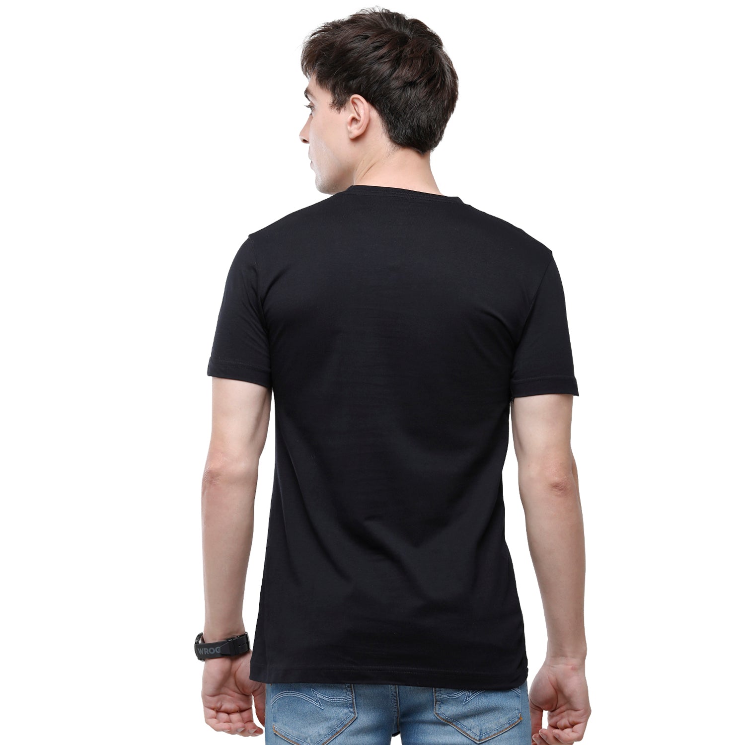Classic Polo Men's Solid Single Jersey Black Half Sleeve Slim Fit T-Shirt - Kore-09 T-shirt Classic Polo 