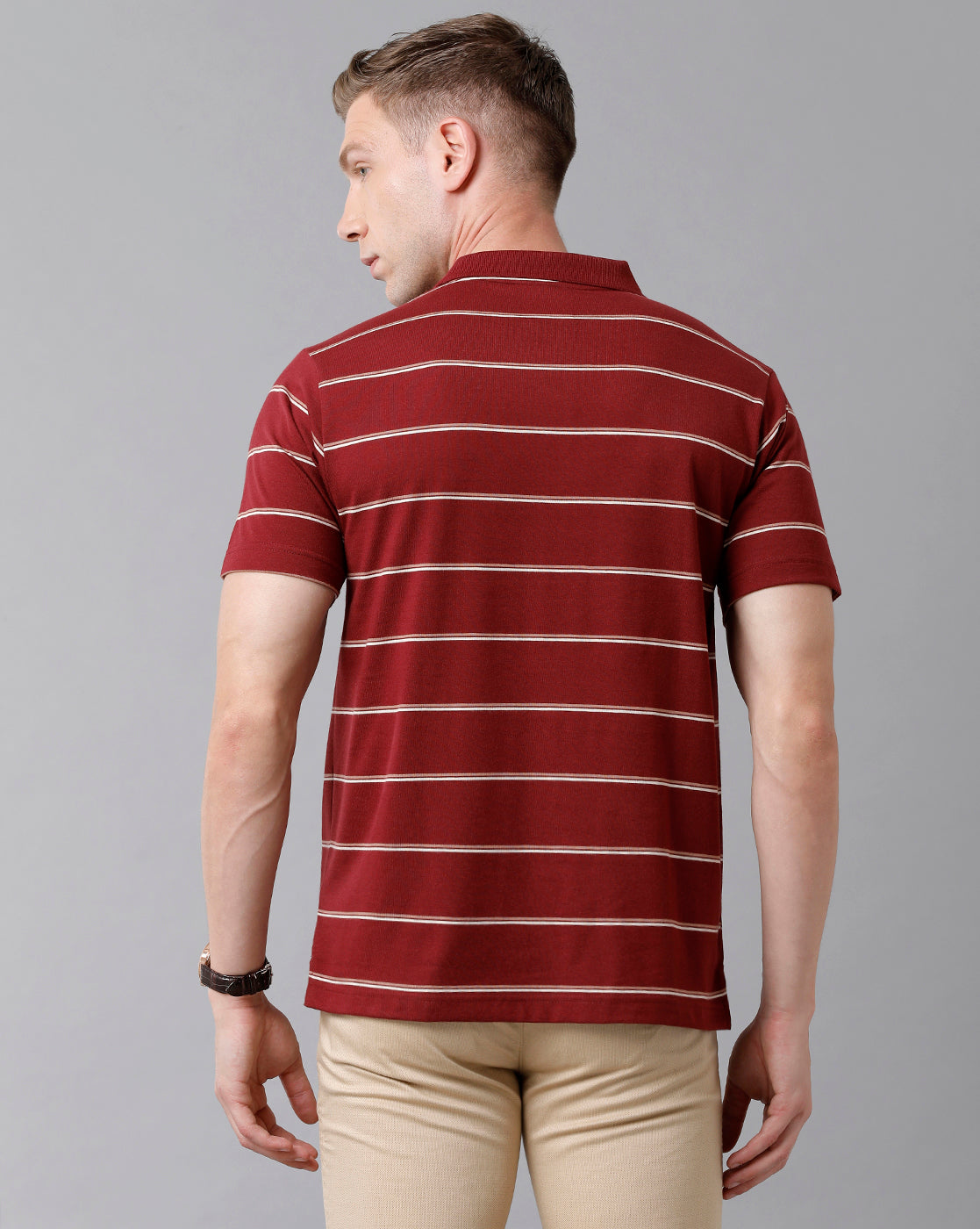 Classic Polo Men's Cotton Blend Striped Half Sleeve Regular Fit Polo Neck Red Color T-Shirt | Avon - 494 A