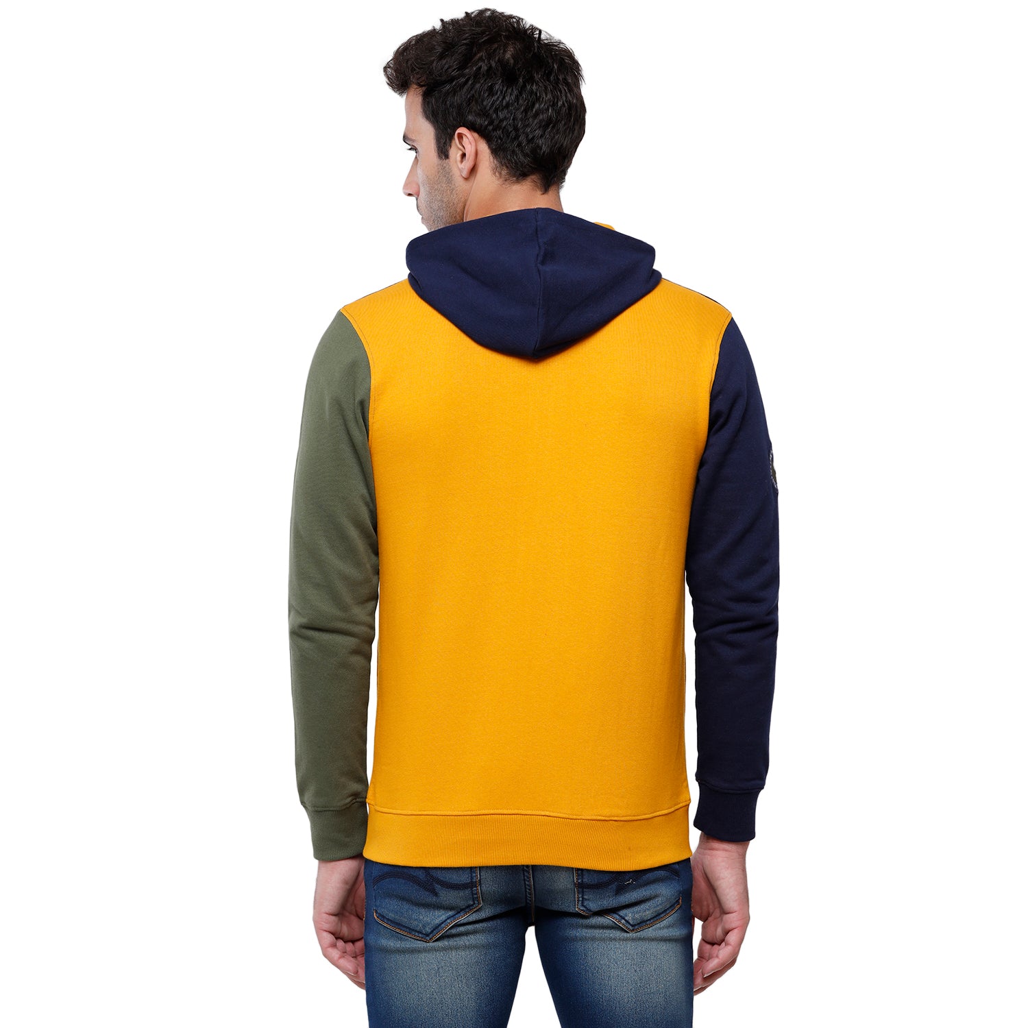 Classic Polo Men's Color Block Full Sleeve Yellow & Blue Hood Sweat Shirt - CPSS - 326A Sweat Shirts Classic Polo 