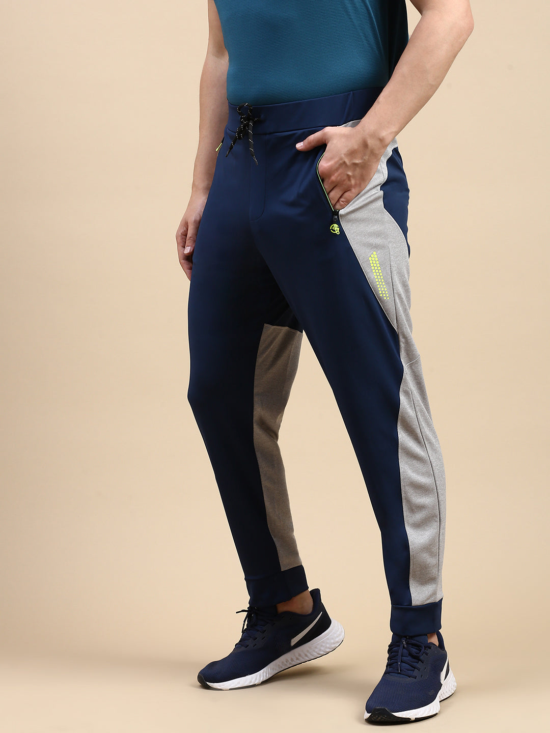 Classic Polo Men's Polyster Navy Blue/Grey Slim Fit Active Wear Trackpant