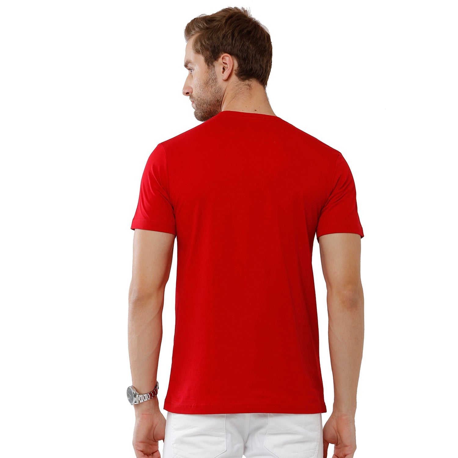 Classic Polo Men's Solid Single Jersey Red Half Sleeve Slim Fit T-Shirt - Kore-04 T-shirt Classic Polo 