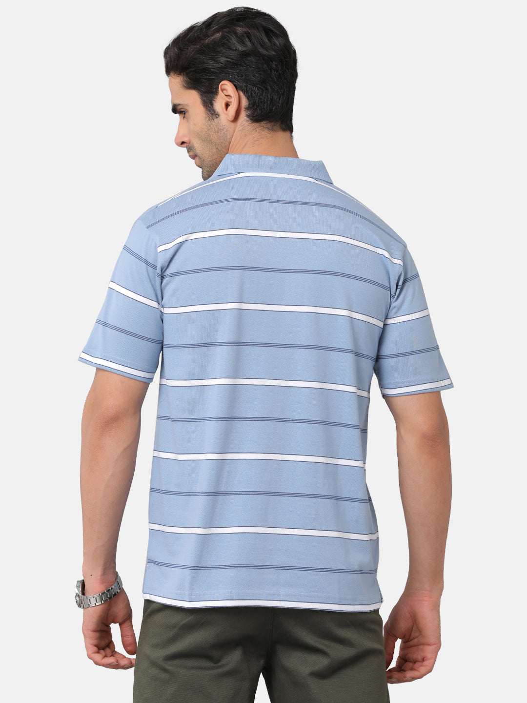 Classic Polo Mens Cotton Blend Striped Authentic Fit Polo Neck Blue Color T-Shirt | Avon 478a