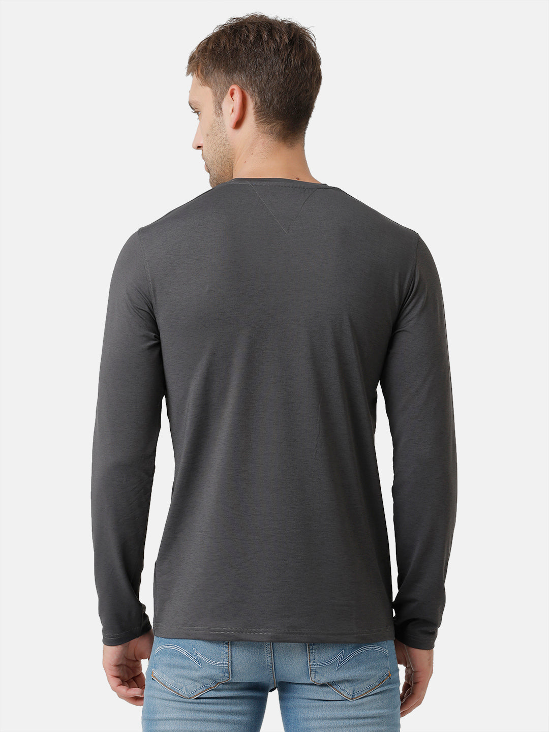 Classic Polo Mens Cotton Full Sleeve Solid Slim Fit Round Neck Black Color T-Shirt | Verno 306 A