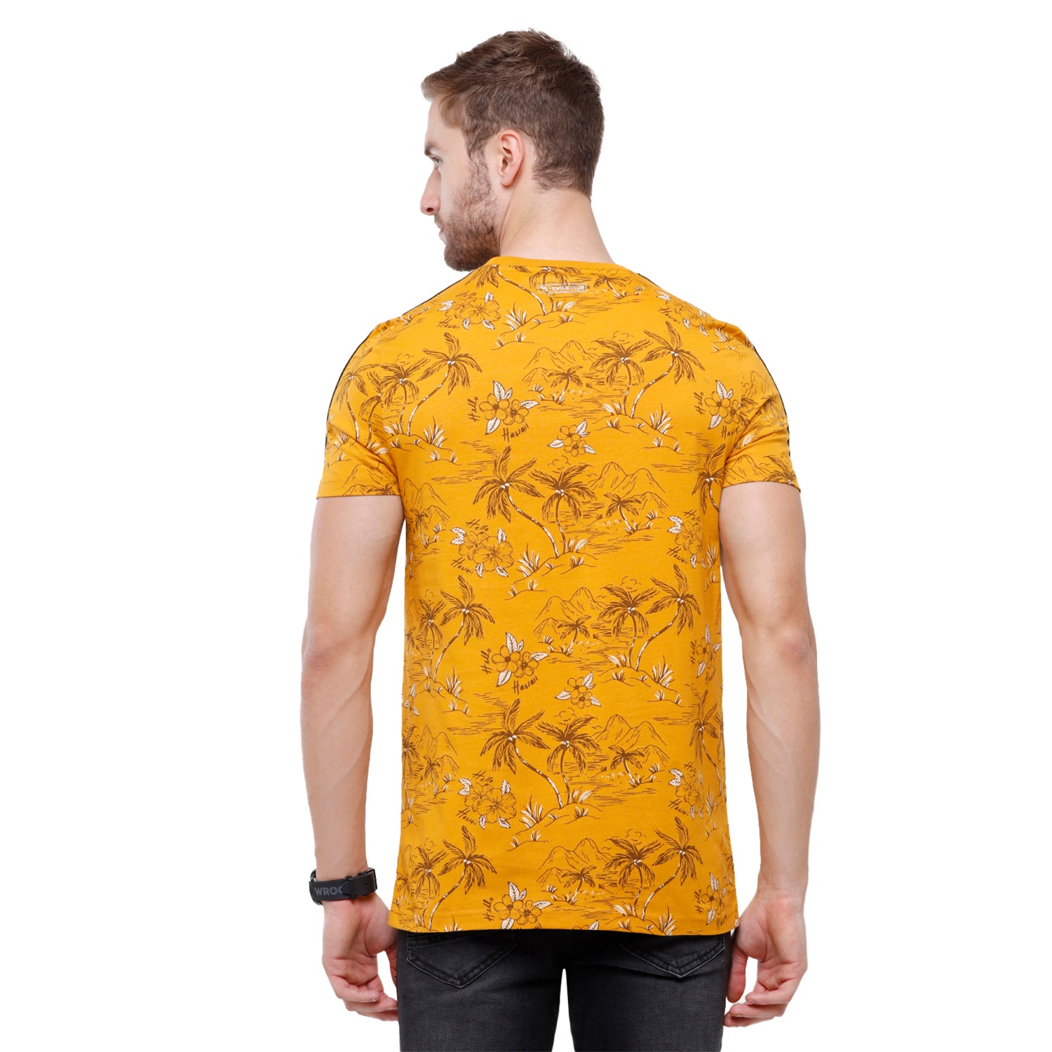 Swiss Club Mens Yellow Printed Slim Fit Half Sleeve Round Neck T-Shirt (CUB - 51 B SF C) T-shirt Swiss Club 