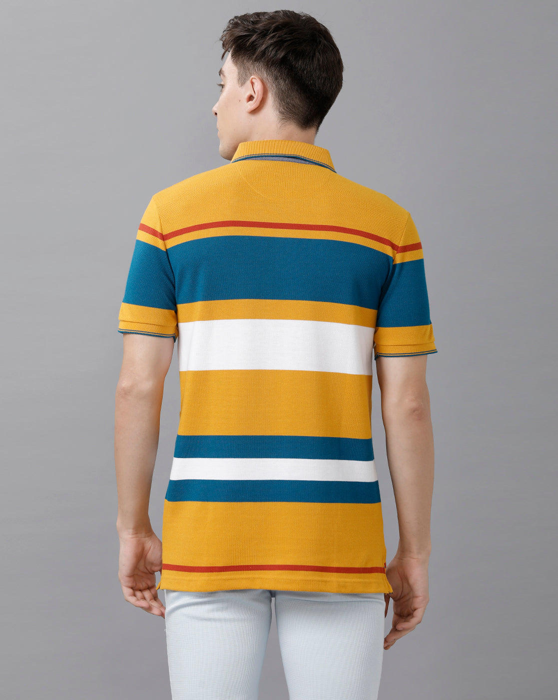 Classic Polo Men's Cotton Blend Striped Half Sleeve Slim Fit Polo Neck Multicolor T-Shirt | HS-VTA - 01 A