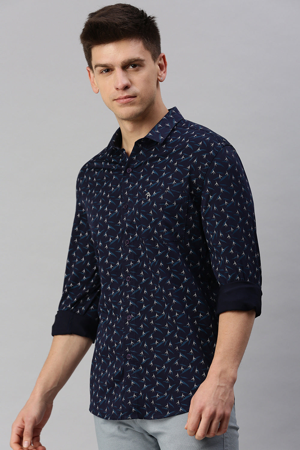 CP BRO Men's Cotton Full Sleeve Printed Slim Fit Collar Neck Navy Color Woven Shirt | Sbo1-11 C