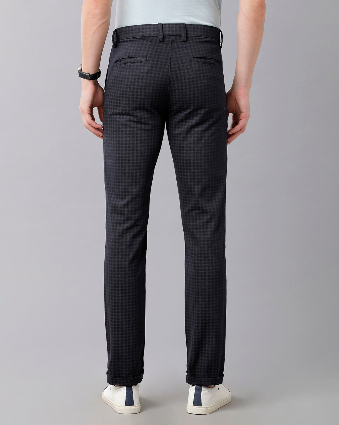 CP BRO Men's Cotton Checked Slim Fit Navy Color Trousers | Tbn2-26 B