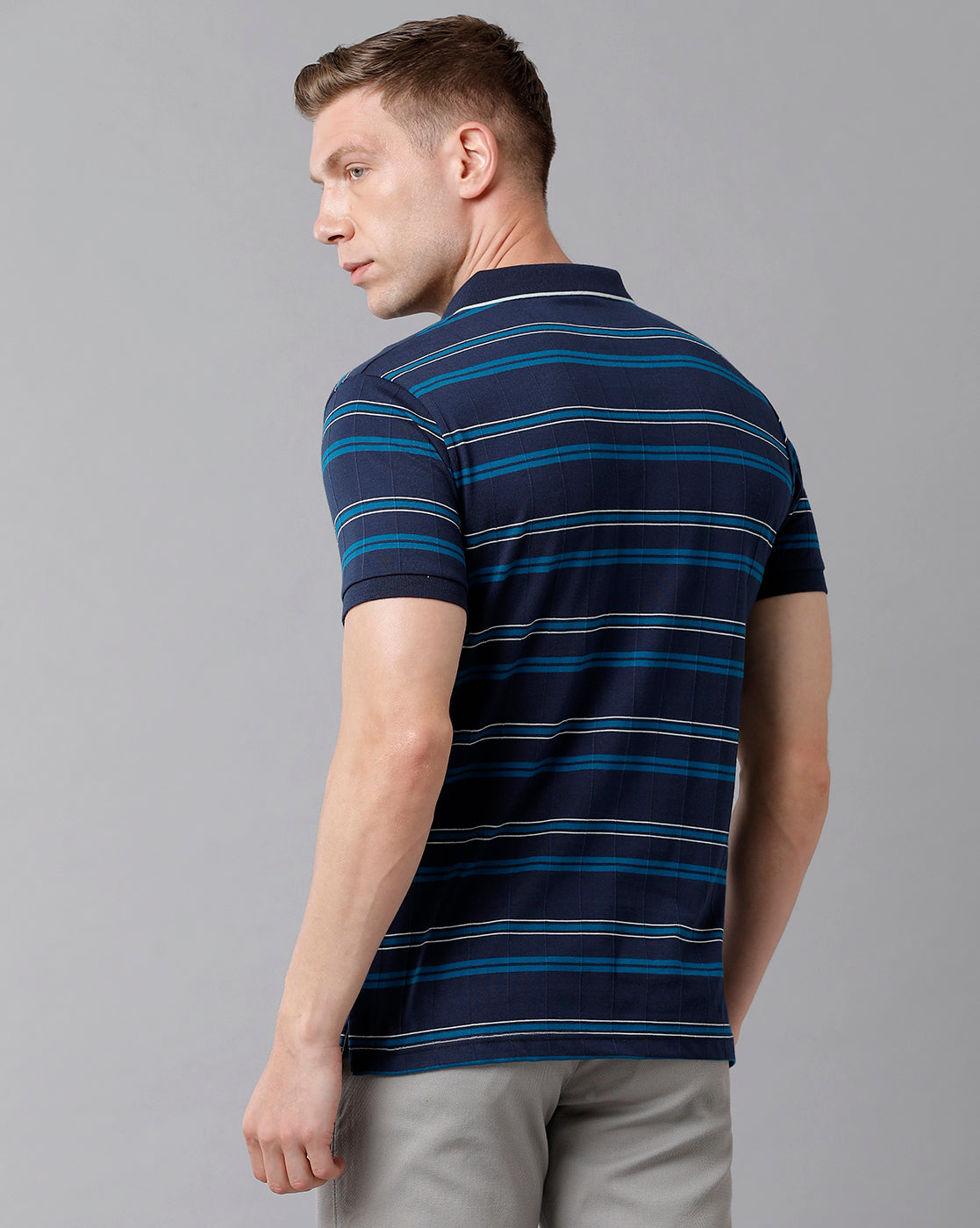 Classic Polo Men's Cotton Striped Half Sleeve Slim Fit Polo Neck Navy Color T-Shirt | Trs - 95 A