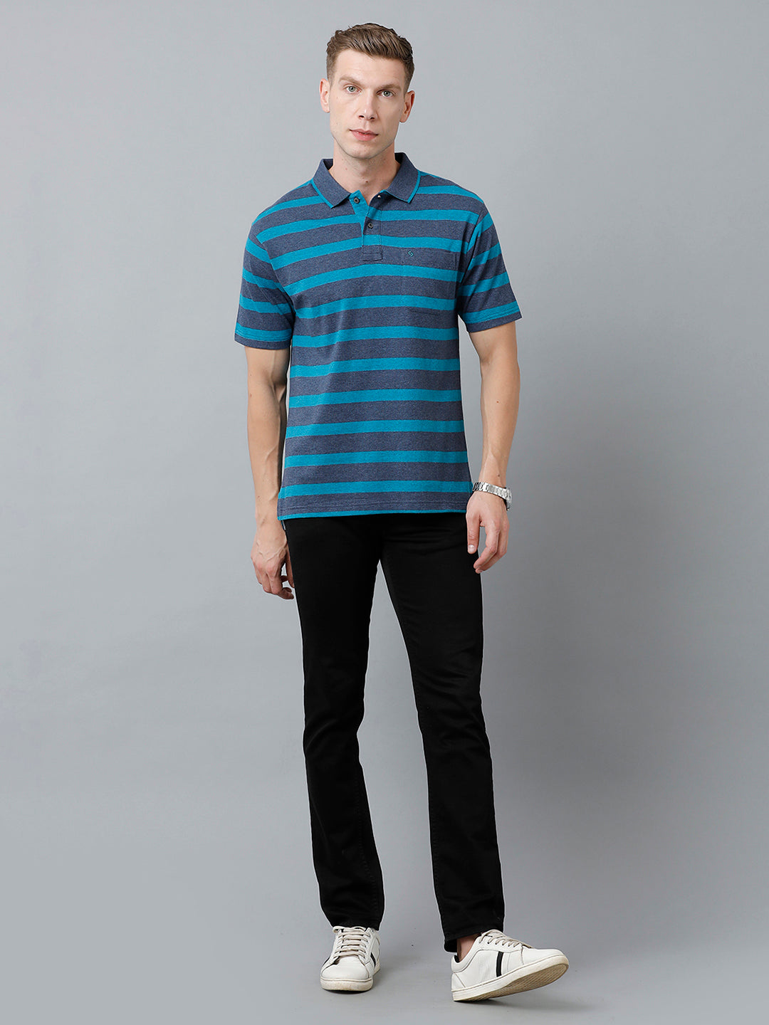 Classic Polo Men's Cotton Blend Half Sleeve Striped Authentic Fit Polo Neck Multicolor Color T-Shirt | Mel - 224 A