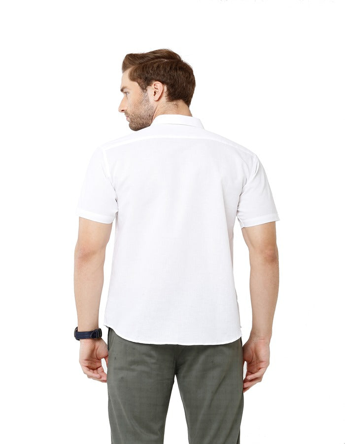 Classic Polo Mens Solid Full Sleeve Milano Fit Half Sleeve Woven Shirt -Mica White HS