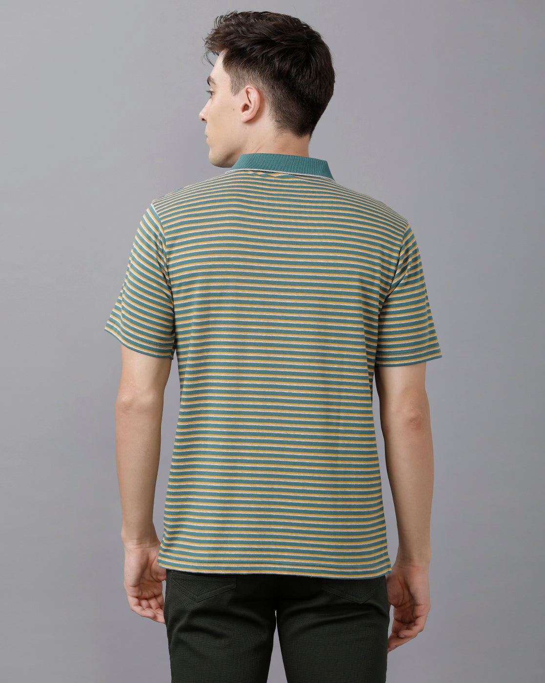 Classic Polo Mens Cotton Striped Half Sleeve Authentic Fit Polo Neck Green Color T-Shirt | Feeders 203 B