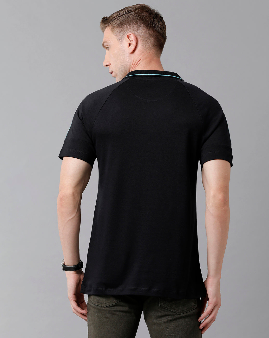 Classic Polo Men's Cotton Printed Half Sleeve Slim Fit Polo Neck Black Color T-Shirt | HS-PRM - 04 A