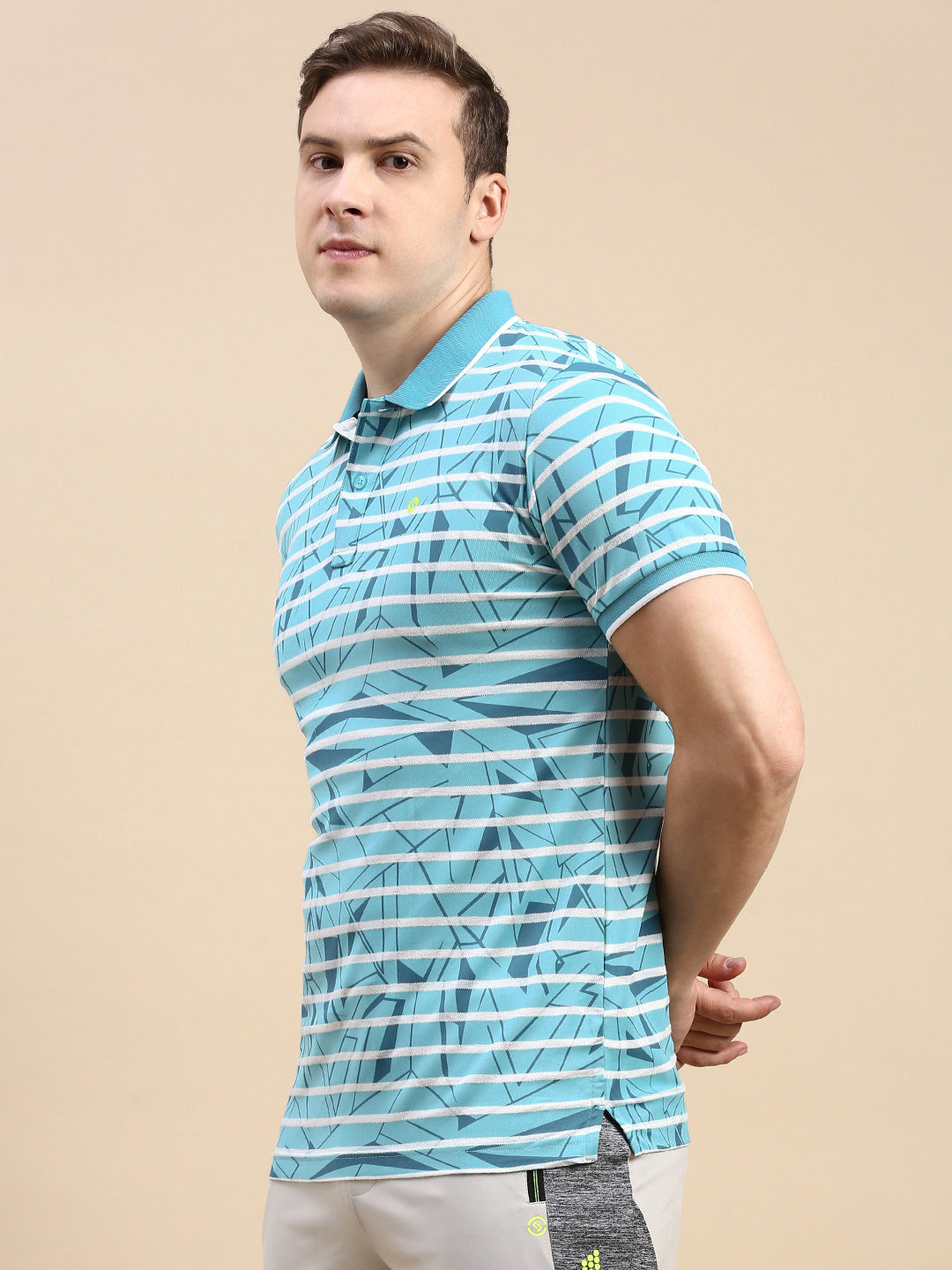 Classic Polo Men's Polo Neck Polyster Blue Slim Fit Active Wear T-Shirt