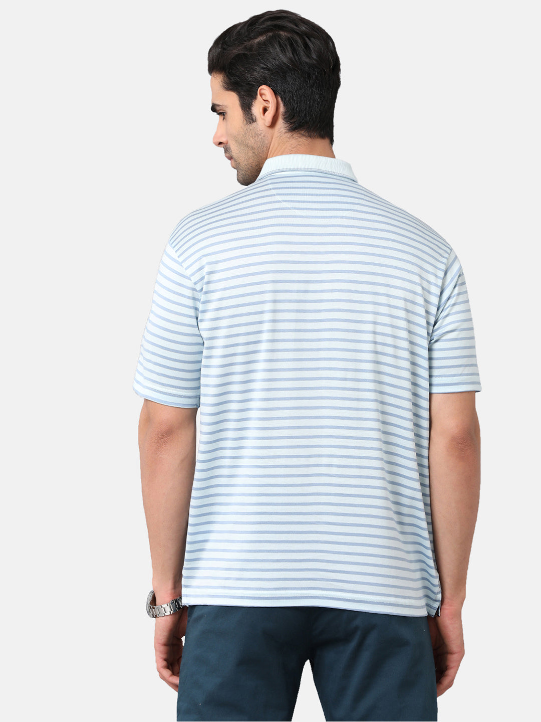 Classic Polo Mens Cotton Striped Authentic Fit Polo Neck Sky Blue Color T-Shirt | ultimo 272A