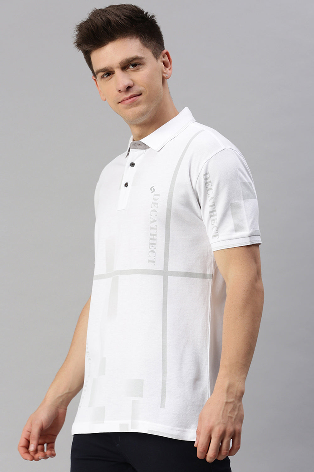 Classic Polo Men's Cotton Half Sleeve Printed Slim Fit Polo Neck White Color T-Shirt | Vivid Polo - 09 A