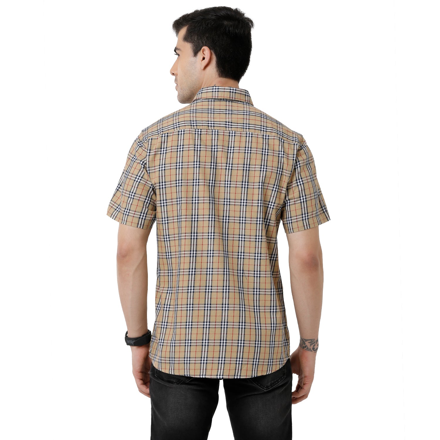 Classic Polo Mens Checked Slim Fit Half Sleeve Brown Color Shirt - SN1-121 B Shirts Classic Polo 