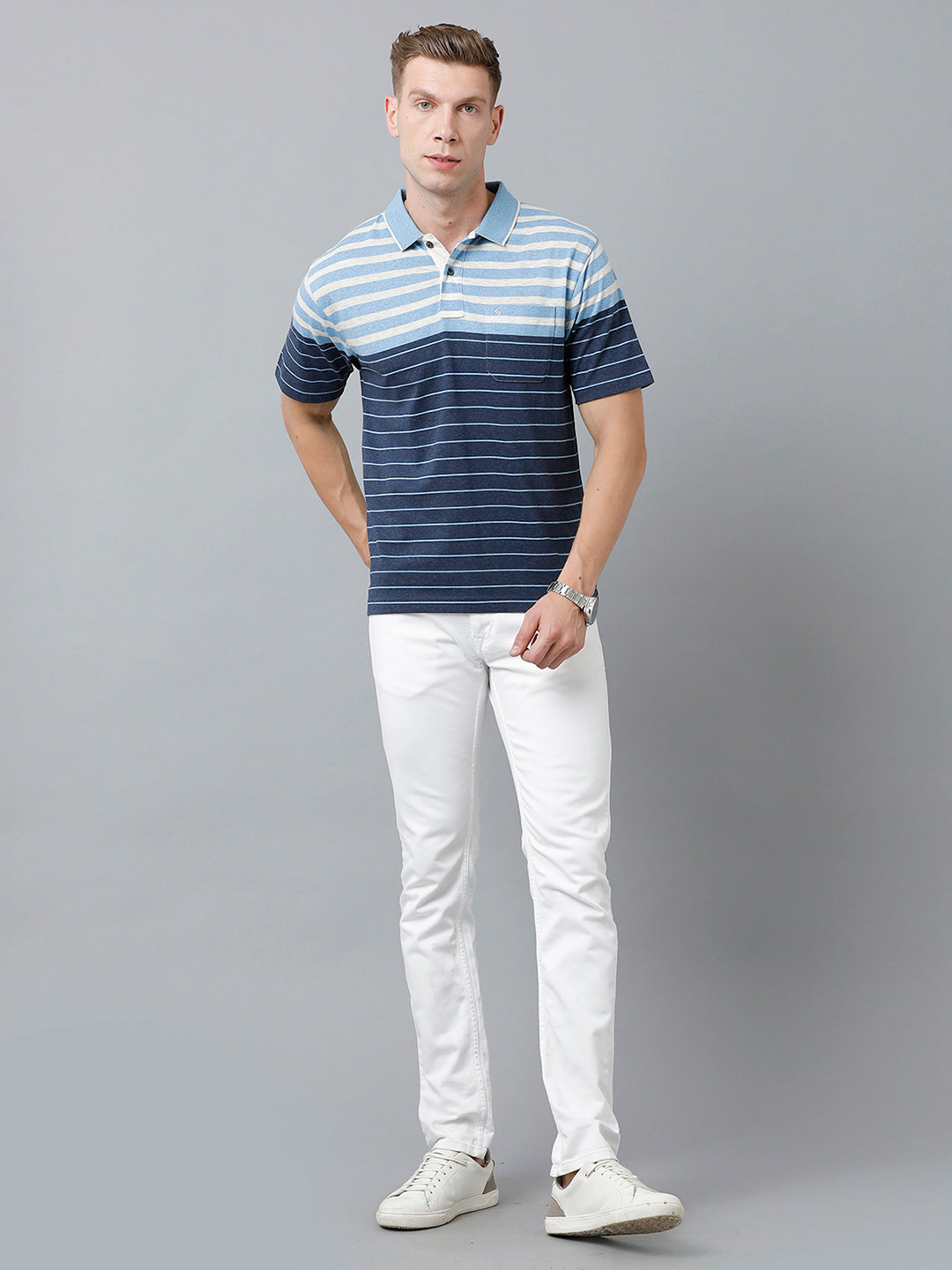 Classic Polo Men's Cotton Blend Half Sleeve Striped Authentic Fit Polo Neck Multicolor Color T-Shirt | Mel - 228 A