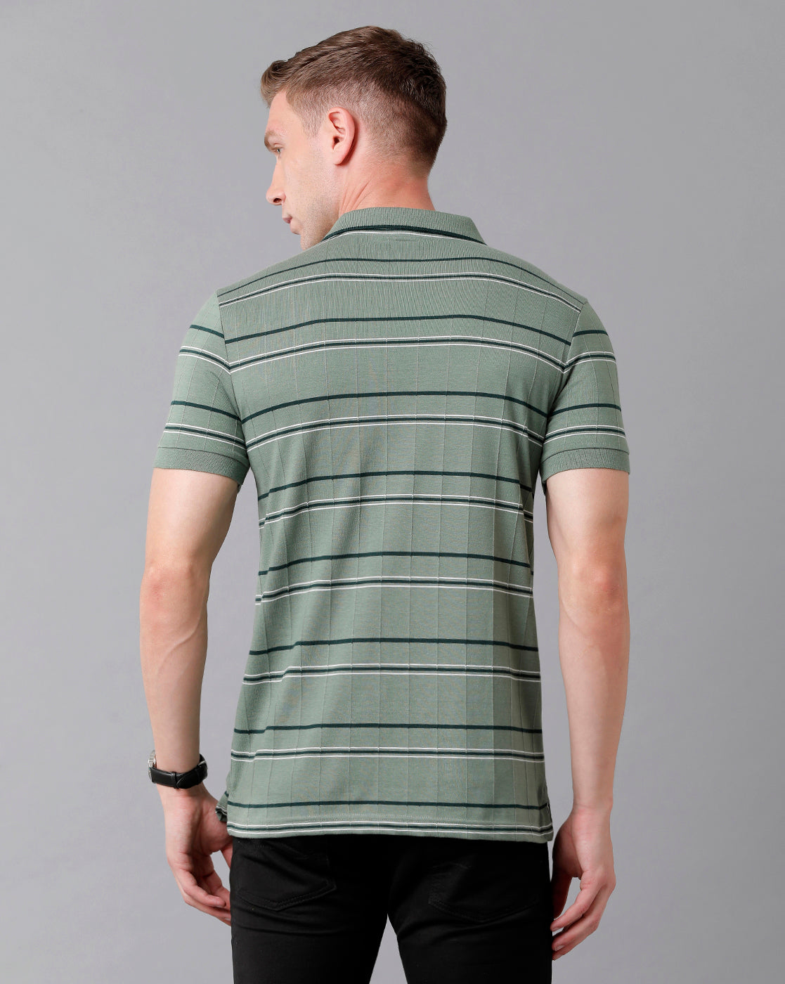 Classic Polo Men's Cotton Striped Half Sleeve Slim Fit Polo Neck Green Color T-Shirt | Trs - 92 A
