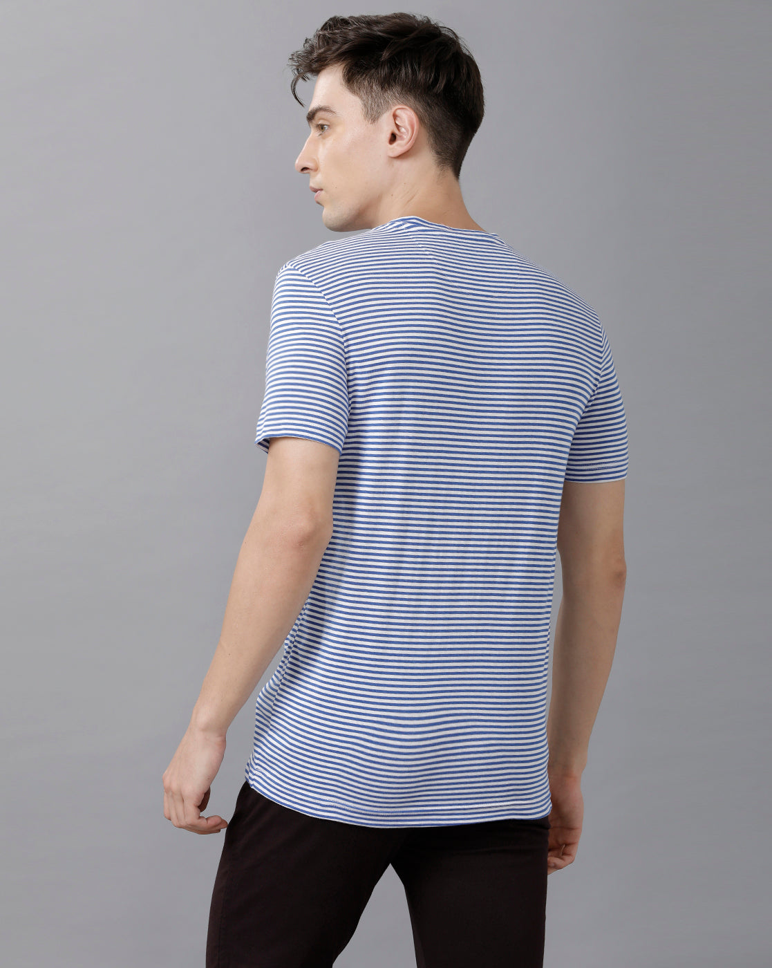 CP BRO Men's Cotton Striped Half Sleeve Slim Fit Y Neck Blue Color T-Shirt | Brcn 499