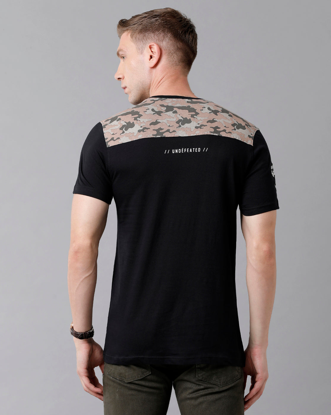CP BRO Men's Cotton Color Block Half Sleeve Slim Fit Round Neck Black Color T-Shirt | Brcn - 490 B