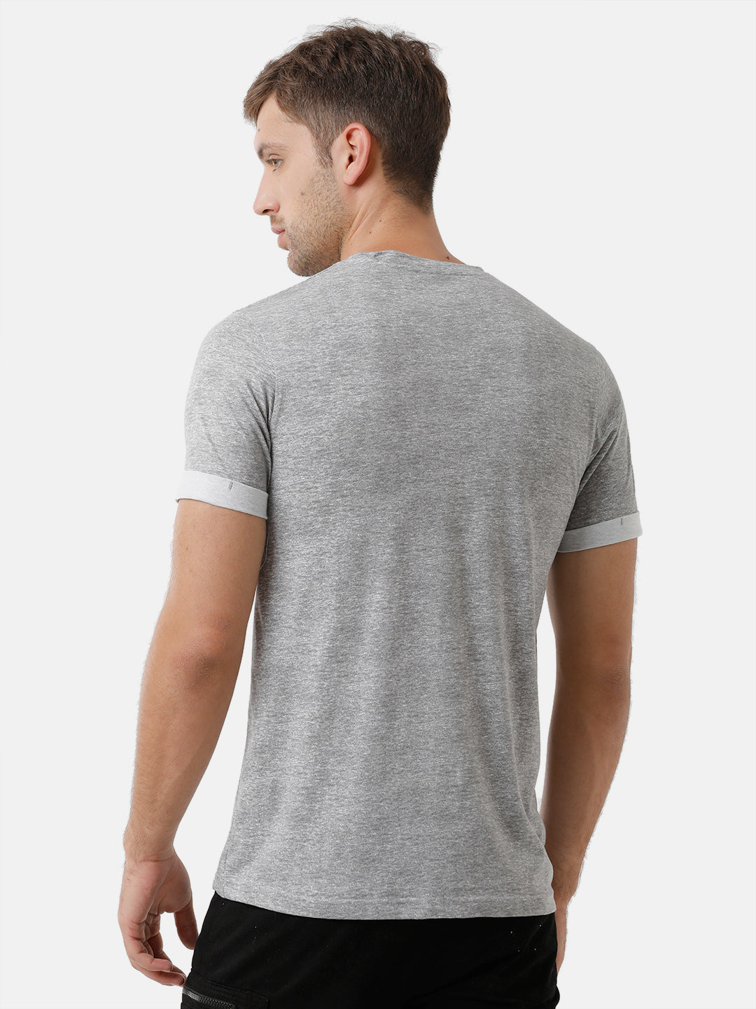 Classic Polo Mens Cotton Solid Half Sleeve Slim Fit Round Neck Grey Color T-Shirt | Baleno 477