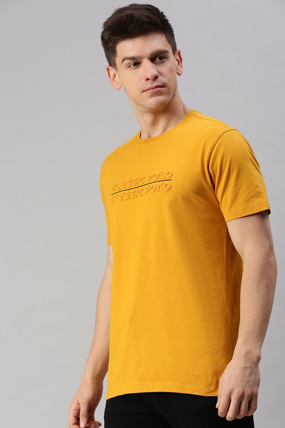 Classic Polo Men's Cotton Half Sleeve Solid Slim Fit Crew Neck Yellow Color T-Shirt | Baleno - 521 A