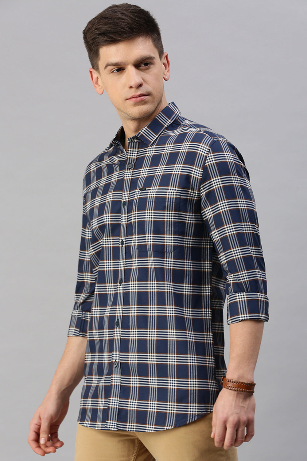 Classic Polo Men's Cotton Full Sleeve Checked Slim Fit Polo Neck Multicolur Woven Shirt | So1-56 A