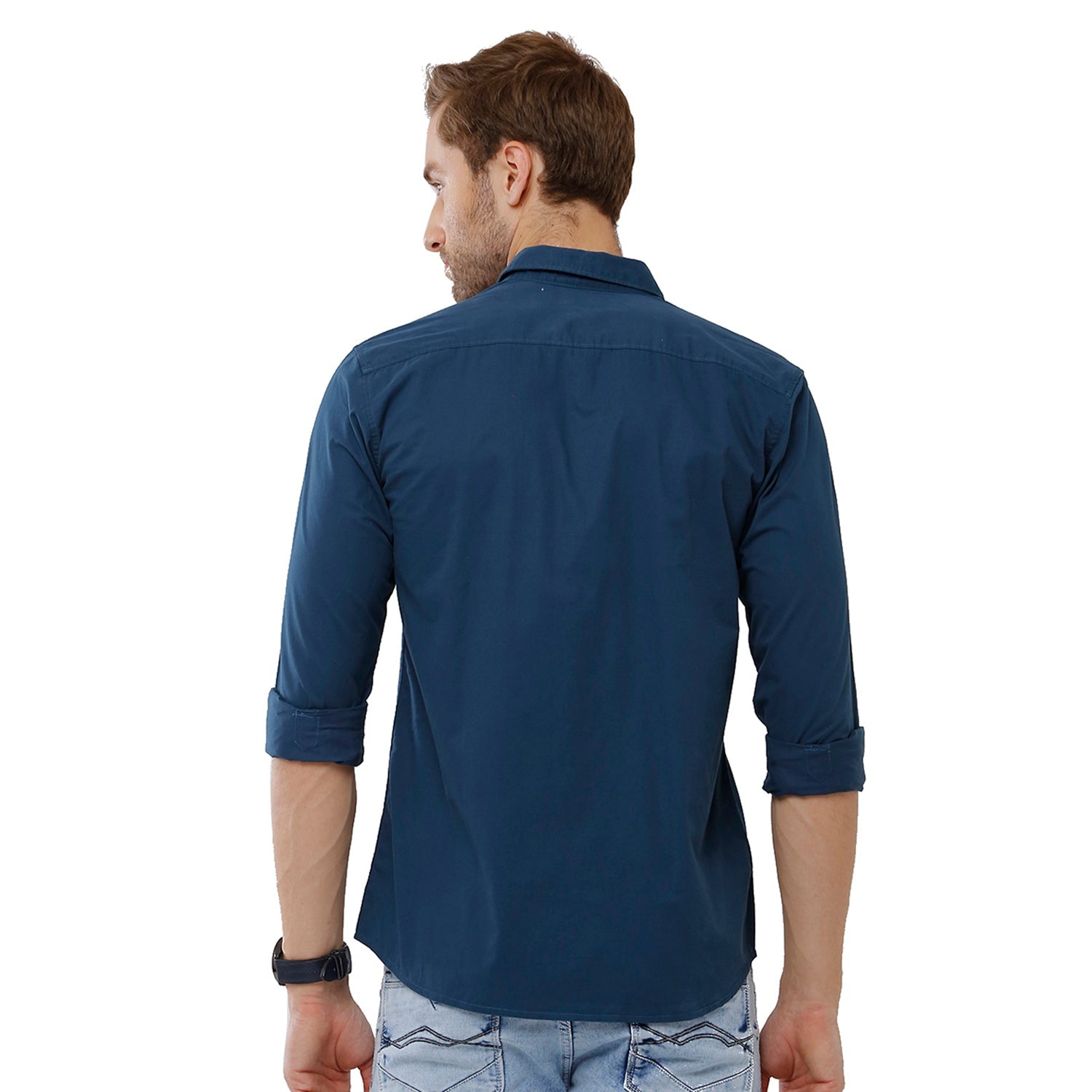 Classic Polo Mens 100% Cotton Solid Slim Fit Navy Blue Color Woven Shirt - SN1 115 E Shirts Classic Polo 
