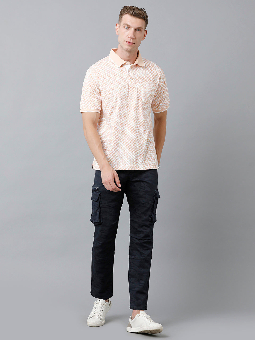 Classic Polo Men's Cotton Half Sleeve Printed Authentic Fit Polo Neck Peach Color T-Shirt | Carve Polo - 09 A