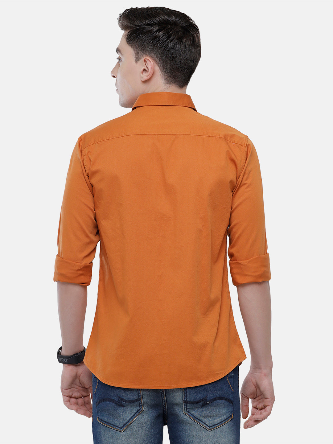 Classic Polo Men's Cotton Rust Orange Solid Full Sleeve Shirt - Zeus Rust