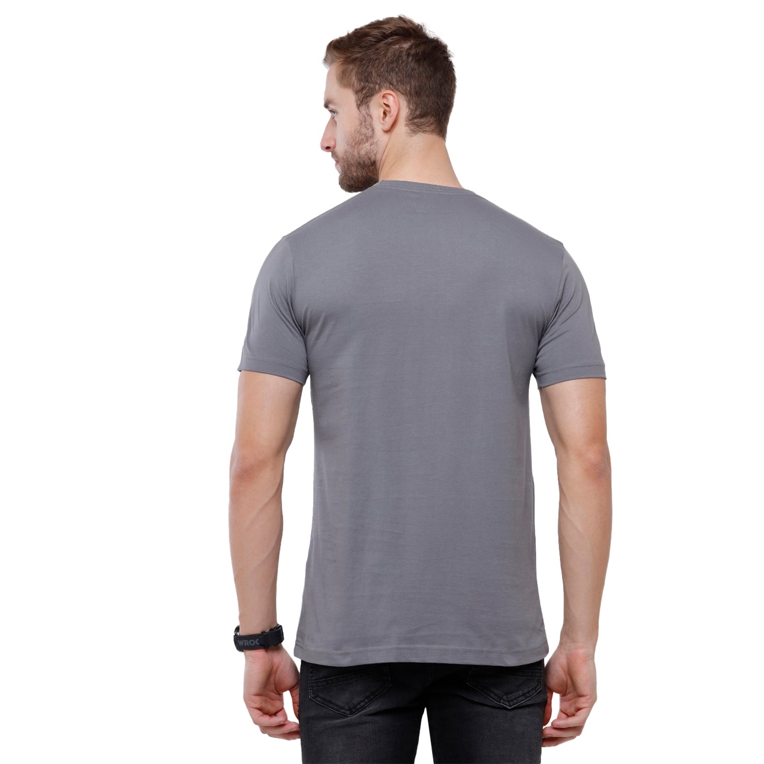 Classic Polo Men's Solid Single Jersey Grey Half Sleeve Slim Fit T-Shirt - Kore-03 T-shirt Classic Polo 