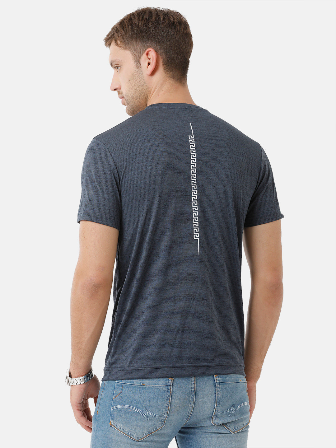Classic Polo Mens Cotton Printed Half Sleeve Slim Fit Round Neck Navy Color T-Shirt | Baleno 480