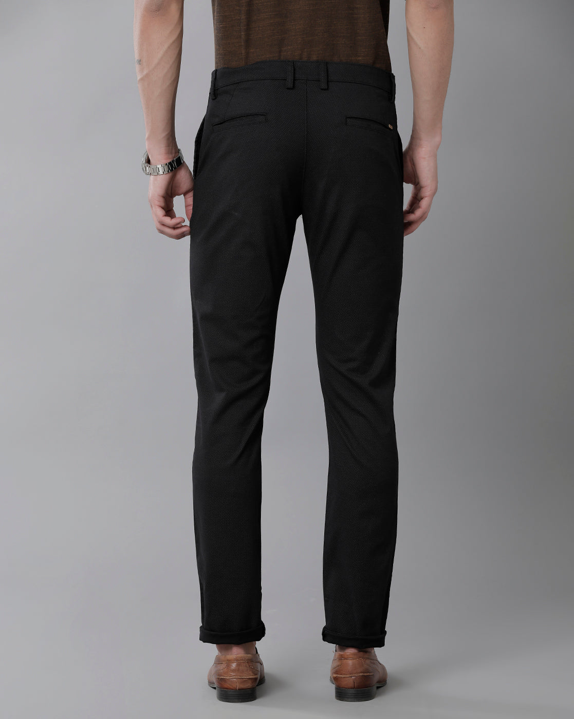 Classic Polo Men's 100% Cotton Moderate Fit Solid Black Color Trouser | TO1-33 D-BLK