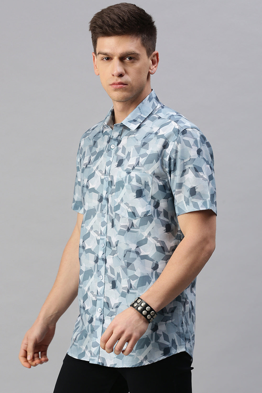 Classic Polo Men's Cotton Half Sleeve Printed Slim Fit Polo Neck Multicolur Woven Shirt | So1-31 D