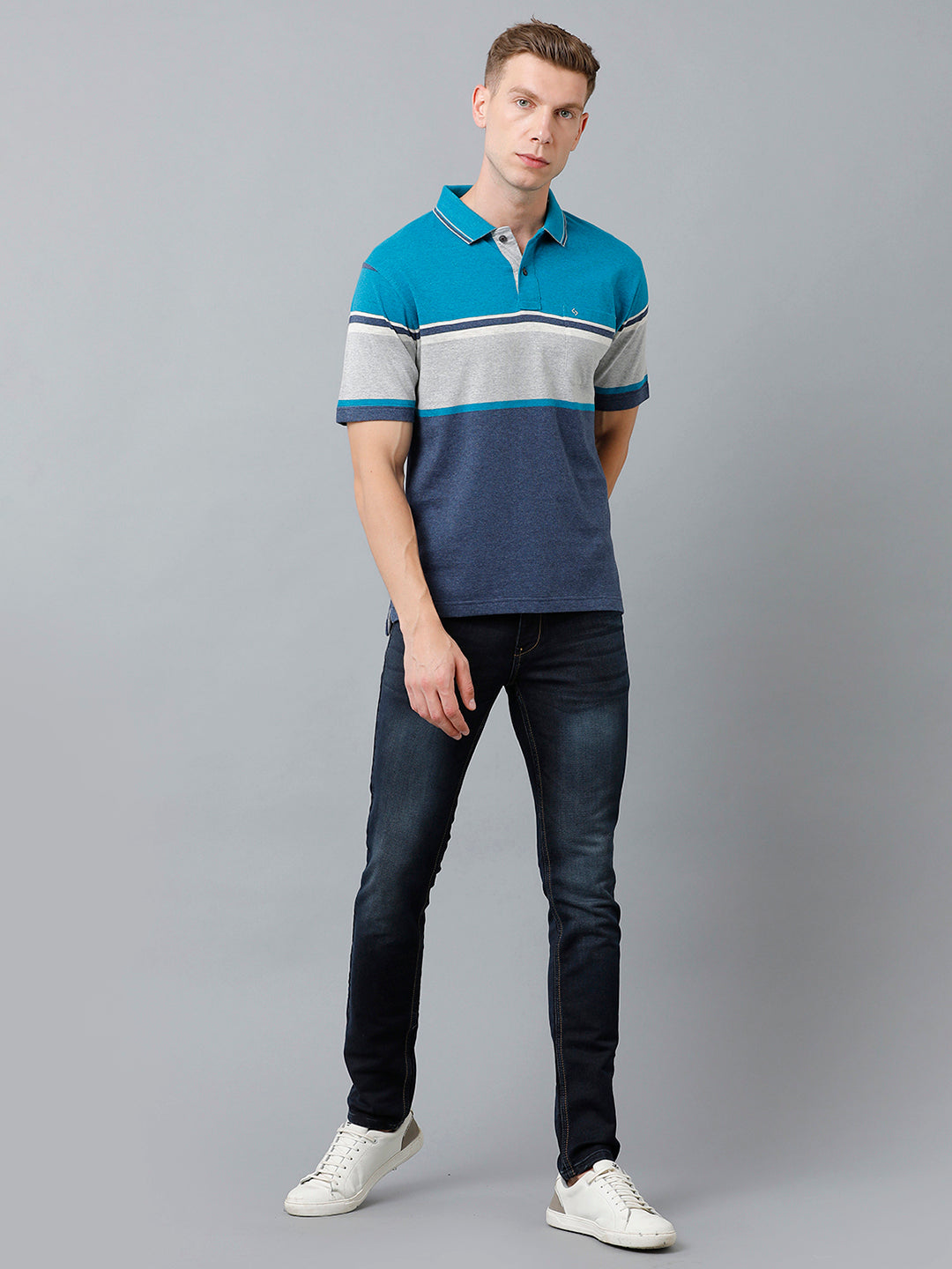 Classic Polo Men's Cotton Blend Half Sleeve Striped Authentic Fit Polo Neck Multicolor Color T-Shirt | Mel - 226 A