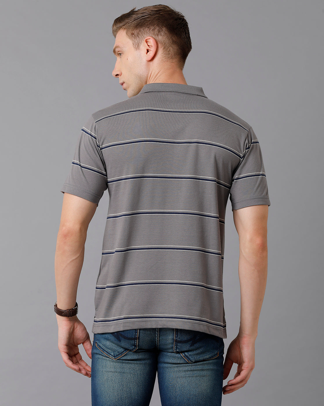 Classic Polo Men's Cotton Blend Striped Authentic Fit Grey T-Shirt | Avon - 501 B