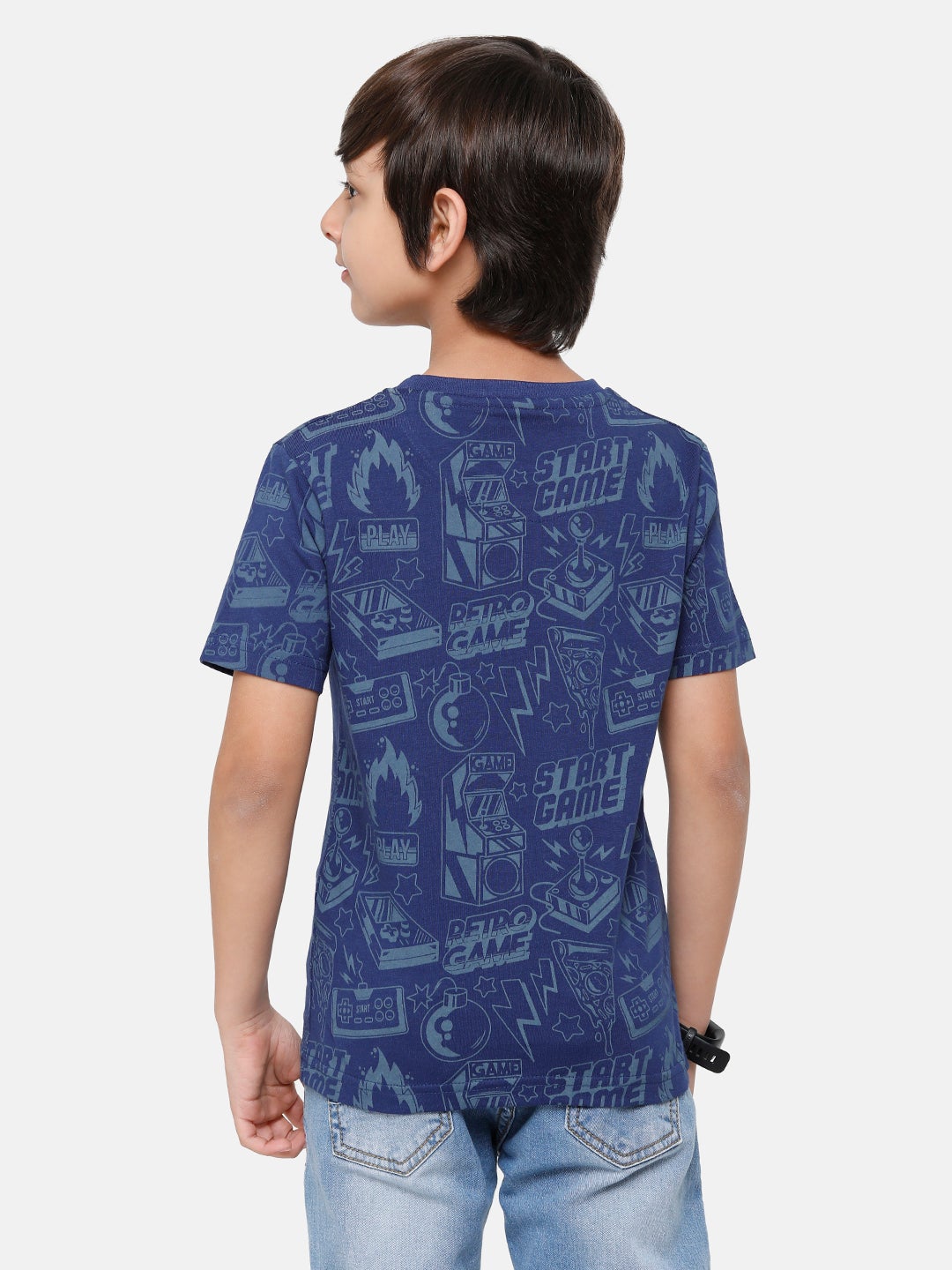 CP Boys Blue Printed Slim Fit Round Neck T-Shirt T-shirt Classic Polo 