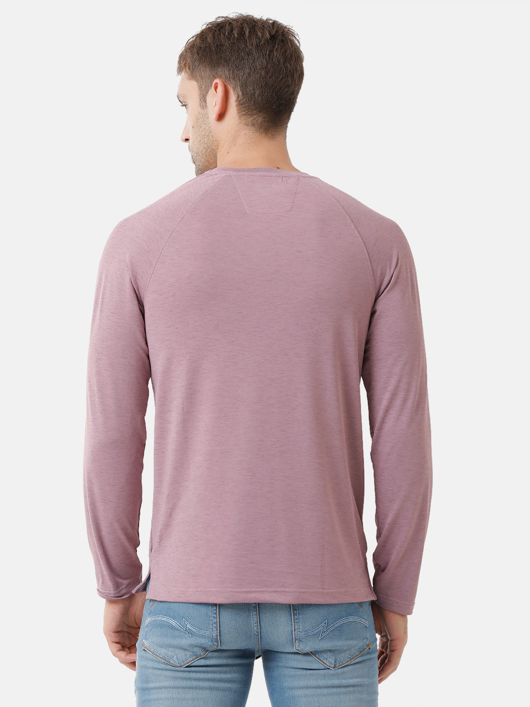 Classic Polo Mens Cotton Full Sleeve Solid Slim Fit Y-Neck Lavender Color T-Shirt | Verno 304 A