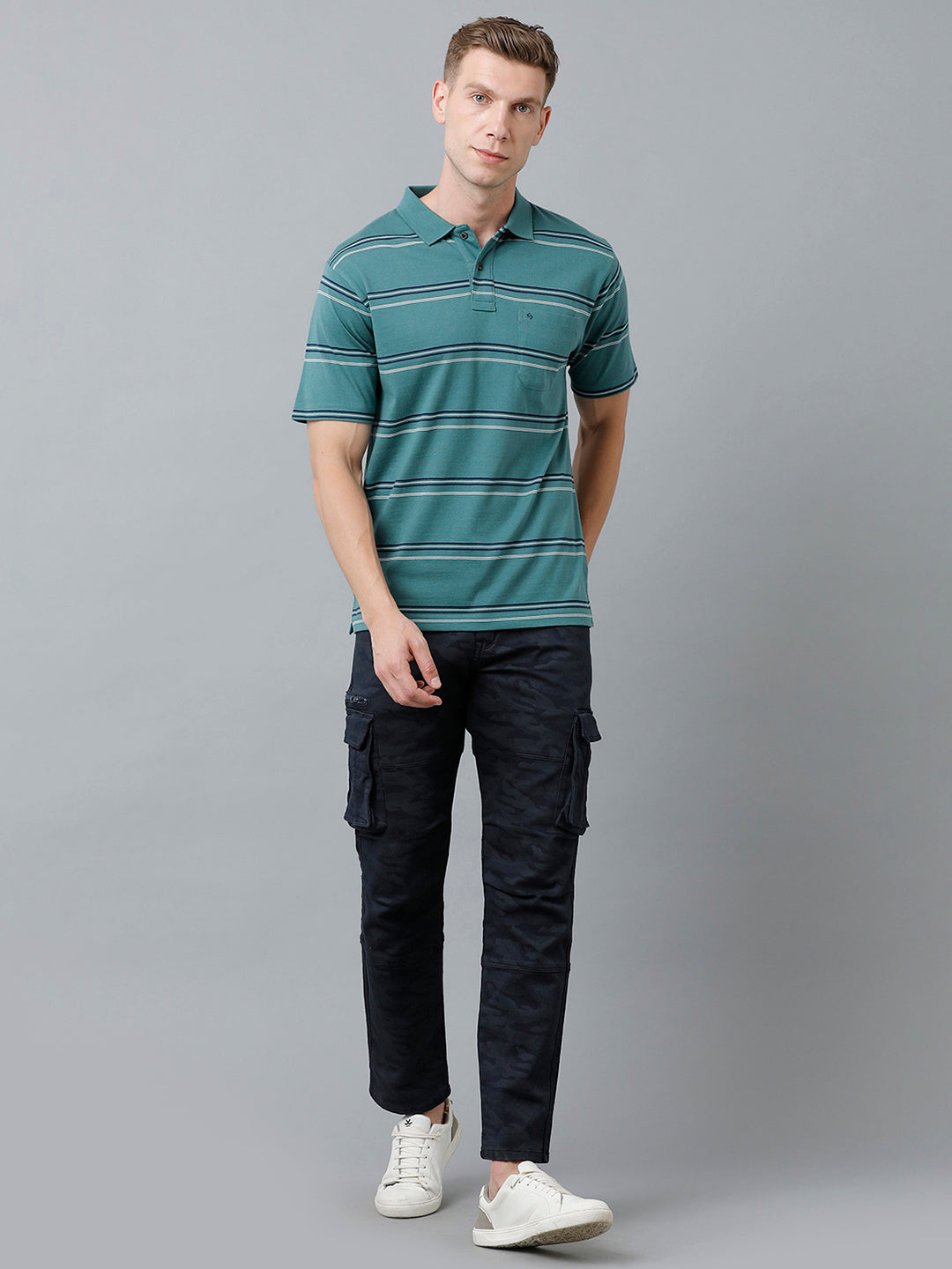 Classic Polo Men's Cotton Blend Half Sleeve Striped Authentic Fit Polo Neck Light Green Color T-Shirt | Avon - 519 A