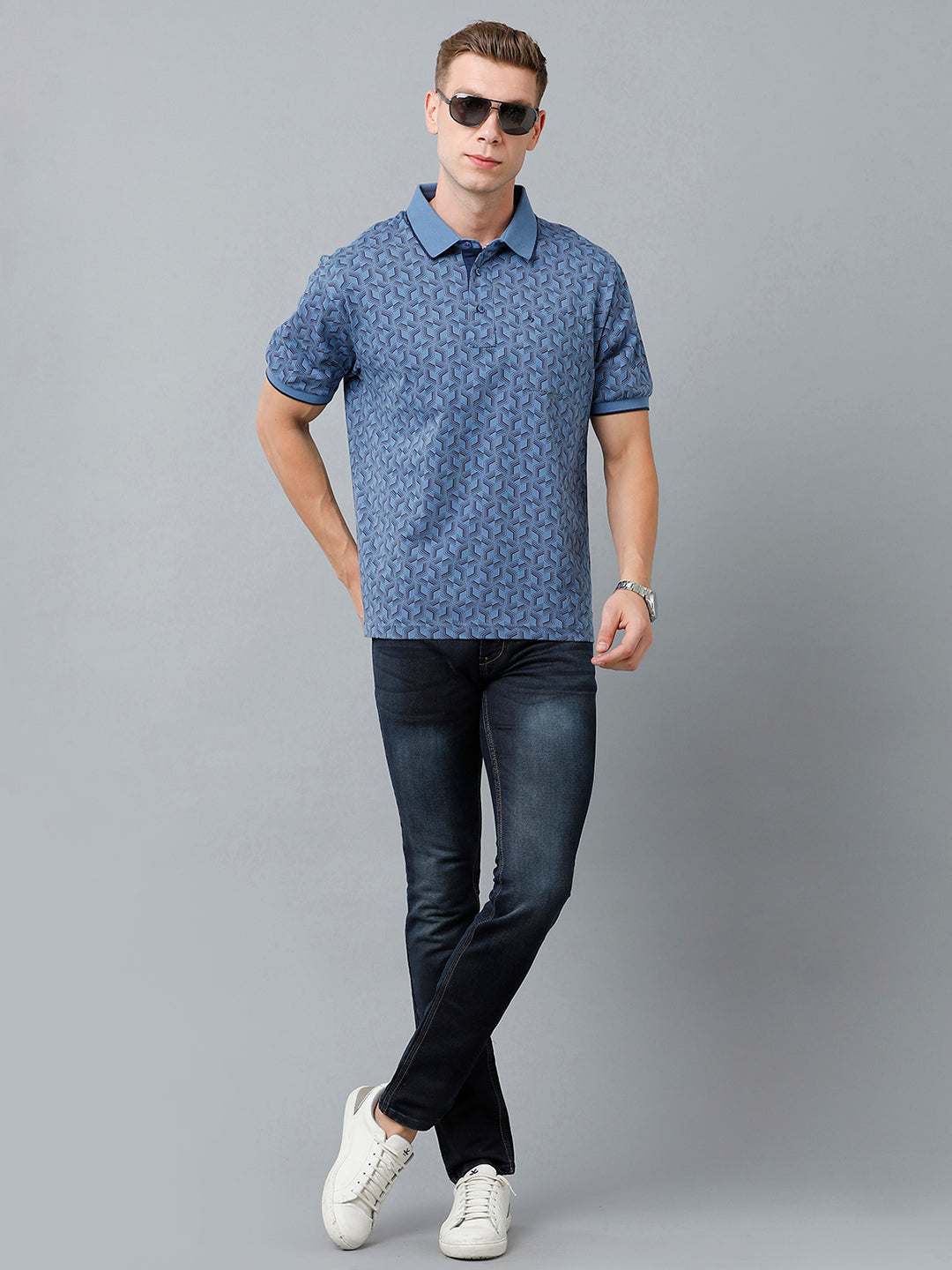 Classic Polo Men's Cotton Half Sleeve Printed Authentic Fit Polo Neck Blue Color T-Shirt | Carve Polo - 10 A