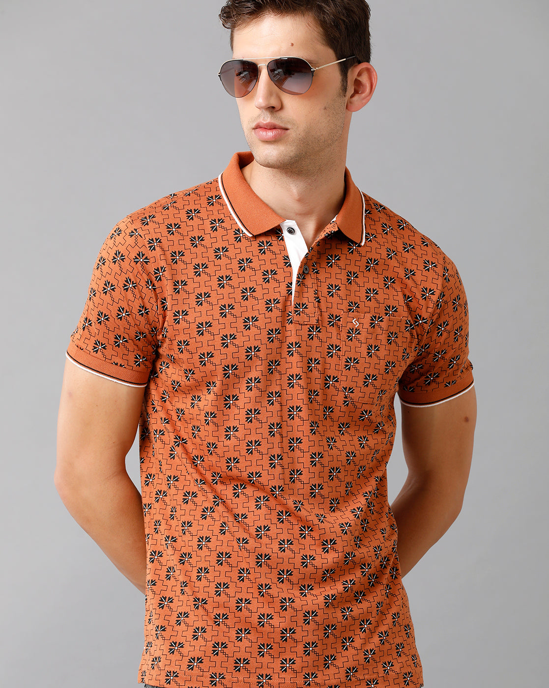 Classic Polo Mens Cotton Printed Half Sleeve Slim Fit Polo Neck Orange Color T-Shirt | Bello 175 B