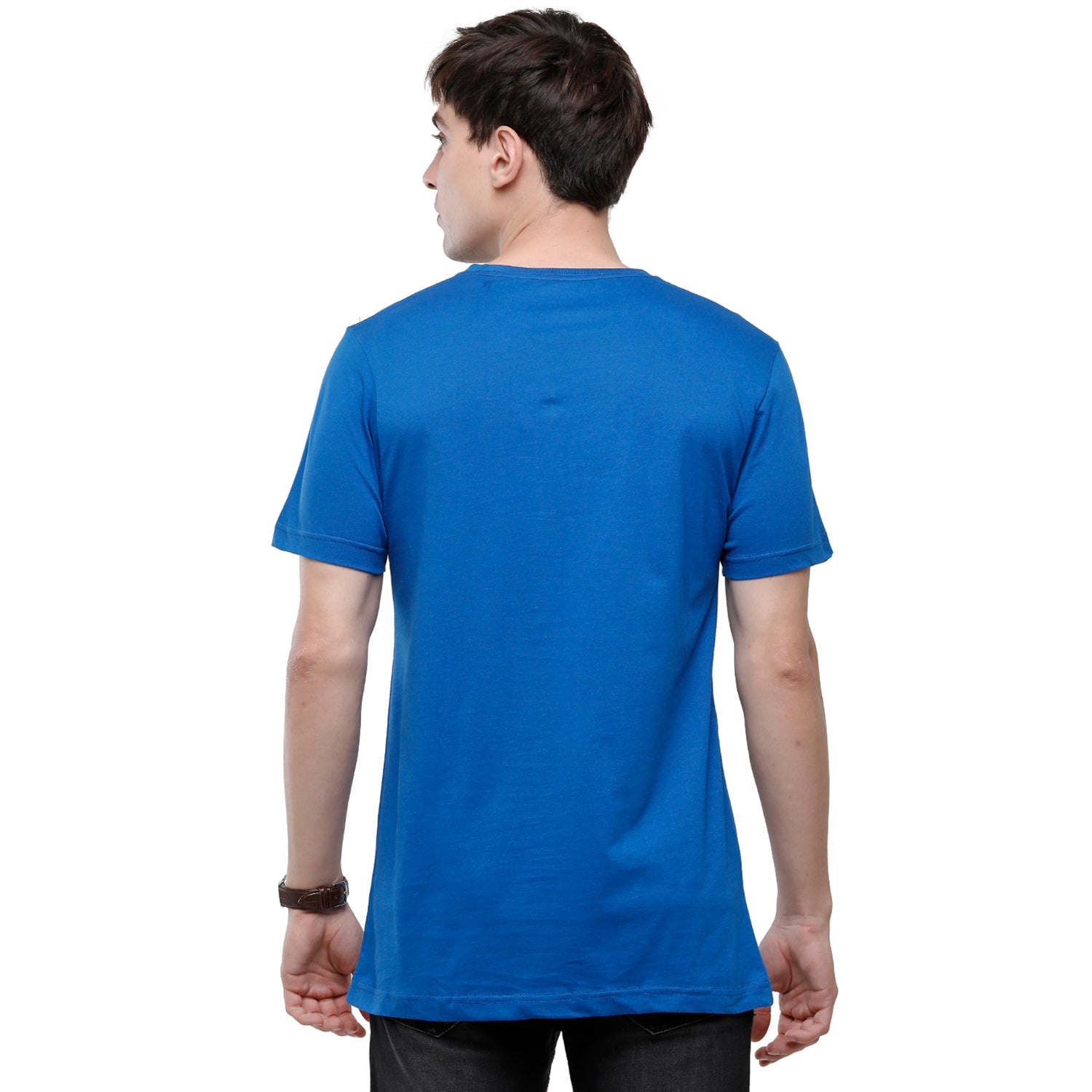 Classic Polo Men's Solid Single Jersey Blue Half Sleeve Slim Fit T-Shirt - Kore-06 T-shirt Classic Polo 