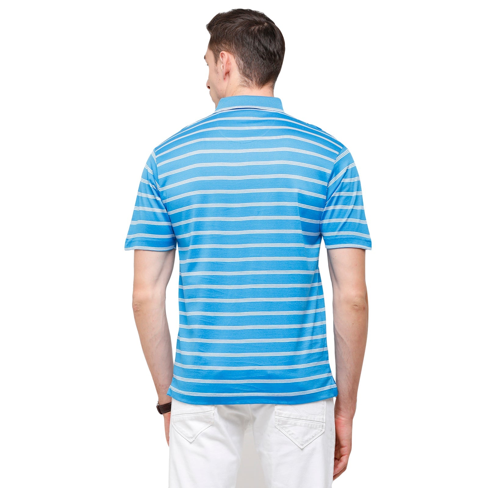 Classic Polo Men's Striped Authentic Fit Half Sleeve Premium Turquoise Stripe T-Shirt - Ultimo - 253 B T-shirt Classic Polo 