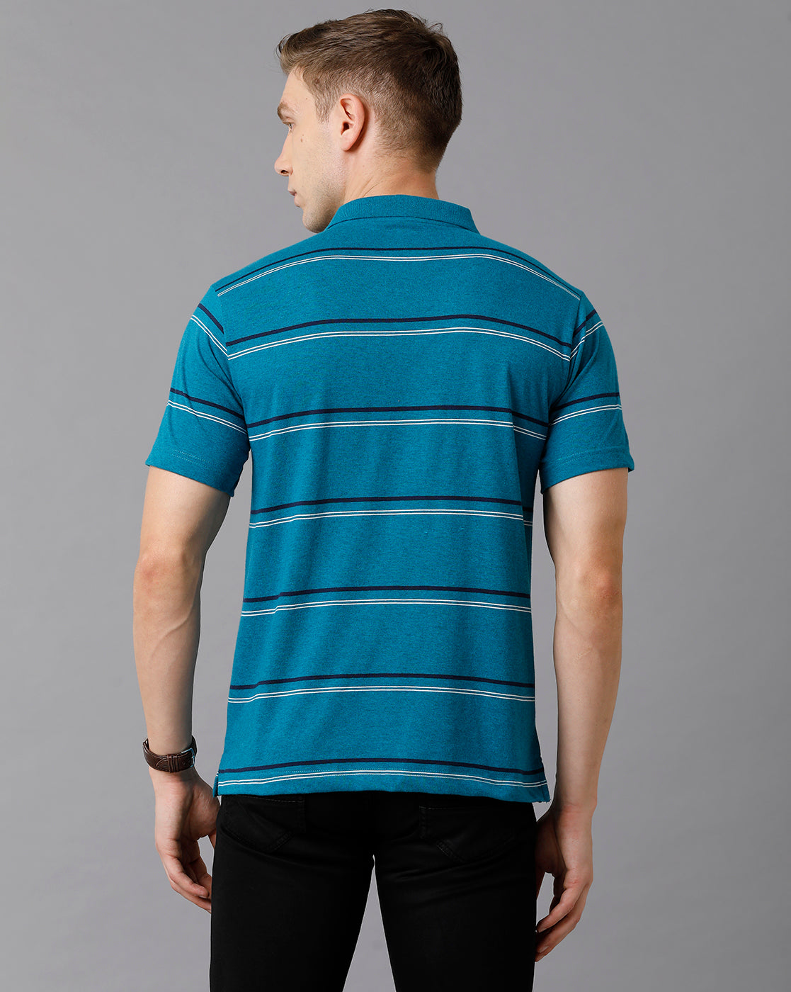Classic Polo Men's Cotton Blend Striped Authentic Fit Blue T-Shirt | Avon - 499 B