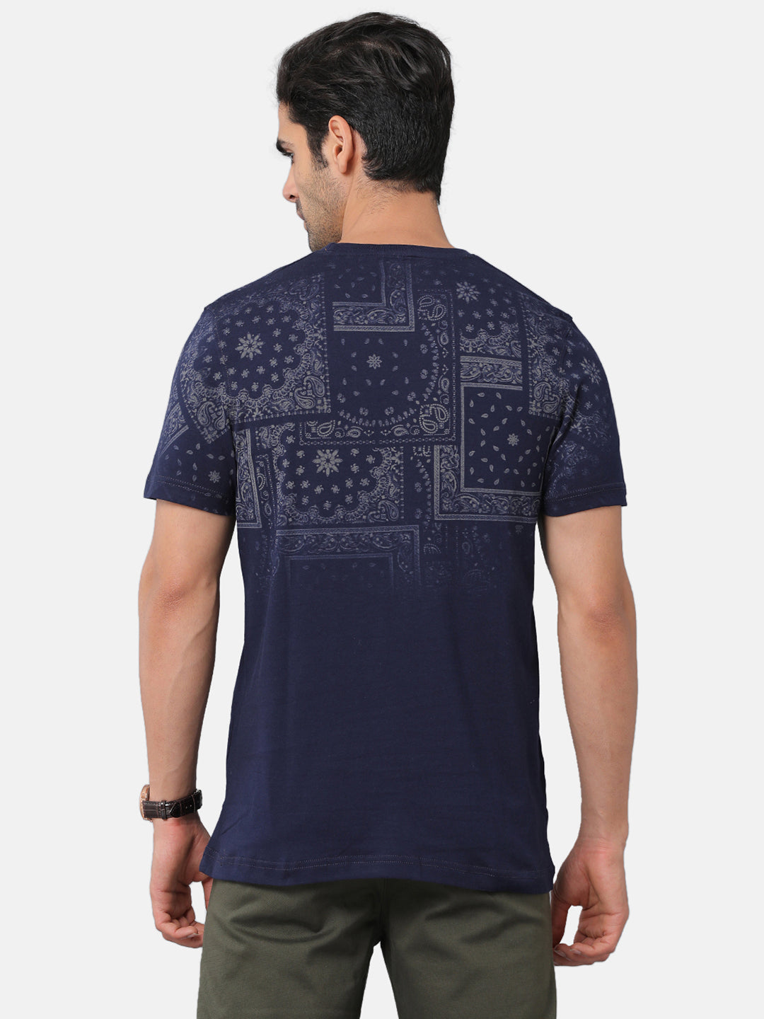 CP BRO Men's Cotton Printed Slim Fit Round Neck Navy Blue Color T-Shirt | Brcn-510