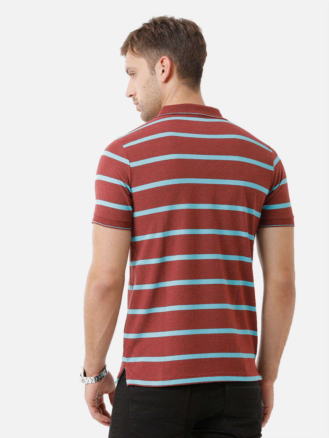 Classic Polo Mens Cotton Striped Half Sleeve Slim Fit Polo Neck Maroon Color T-Shirt | Cpeg 273 B