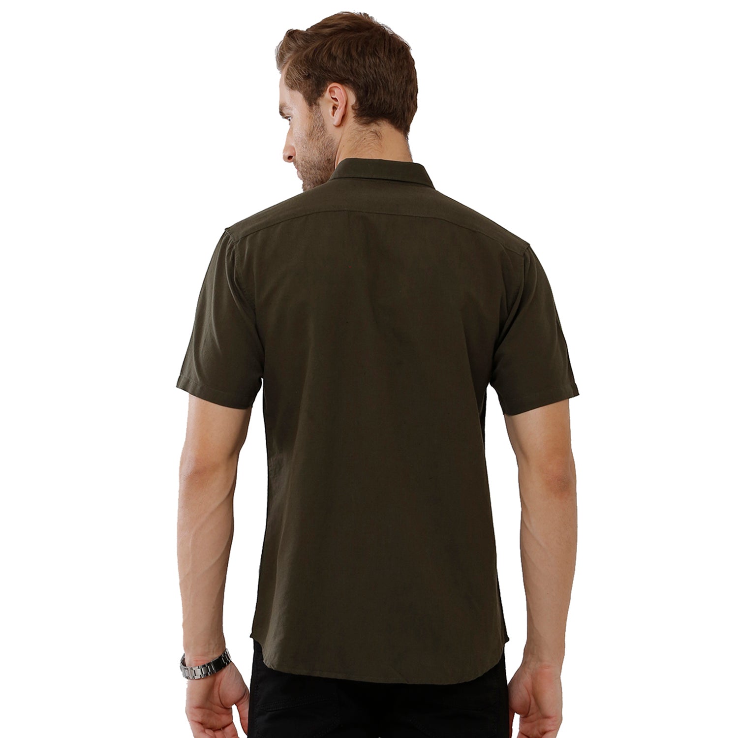 Classic Polo Mens 100% Cotton Solid Milano Fit Olive Green Color Woven Shirt - Mica Olive Shirts Classic Polo 