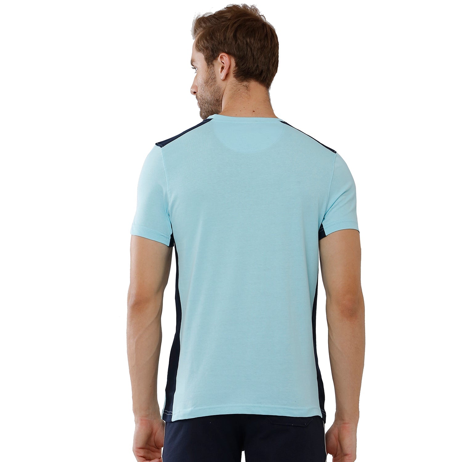 Classic Polo Bro Mens 100% Cotton Color Block Half Sleeve Slim Fit Crew Neck Light Blue Color T-Shirt (BRCN - 462 B SF C) Classic Polo 